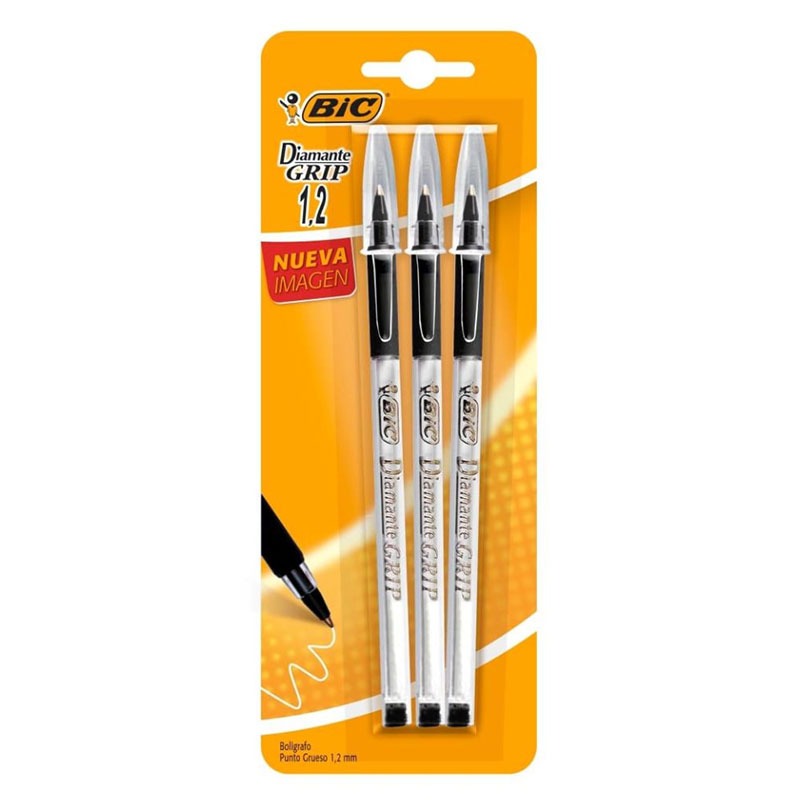 Bolígrafo Punto Fino Negro C/3 piezas Diamante Blíster Bic