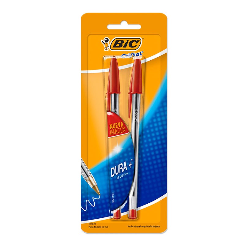 Bolígrafo Punto Medio Rojo C/2 piezas Dura Más Bic