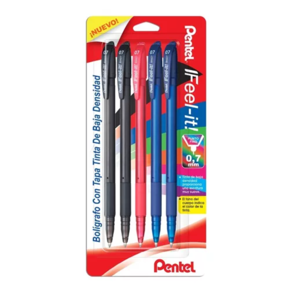 Bolígrafo Punta Gruesa Tinta Suave Blister 5 piezas Feel IT Pentel