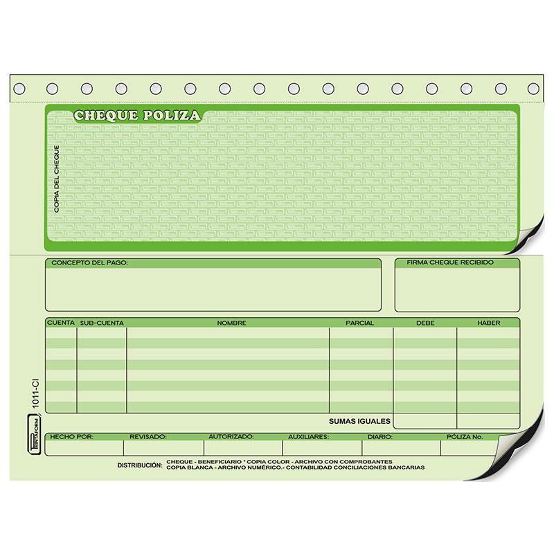 Block Cheque Póliza #B-1011 C/Carbón Printaform