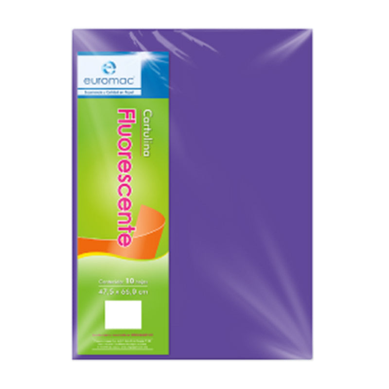 Cartulina Fluorescente Morado Pliego 47.5 x 66 cm Paquete/10 piezas Euromac Arpapel