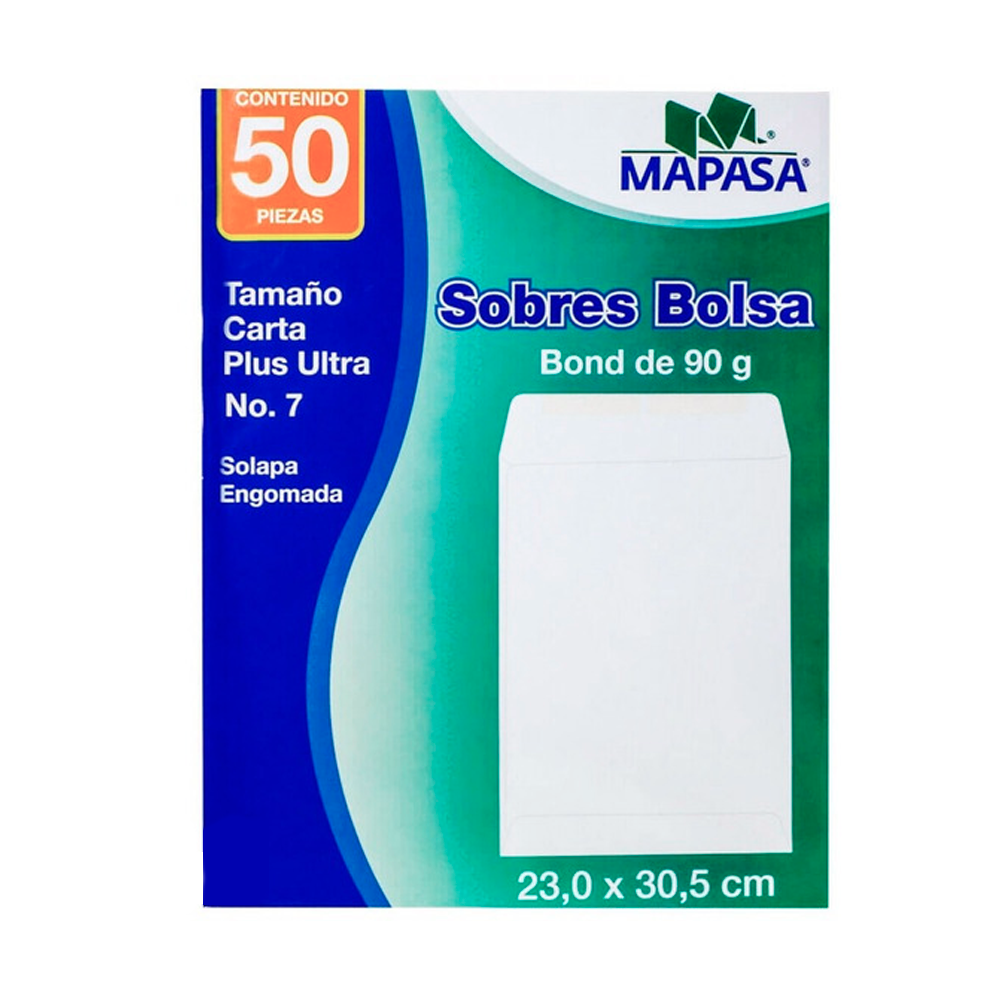 Sobre Blanco Carta 23 x 30.5 Mapasa Solapa Engomada 50 piezas Mapasa