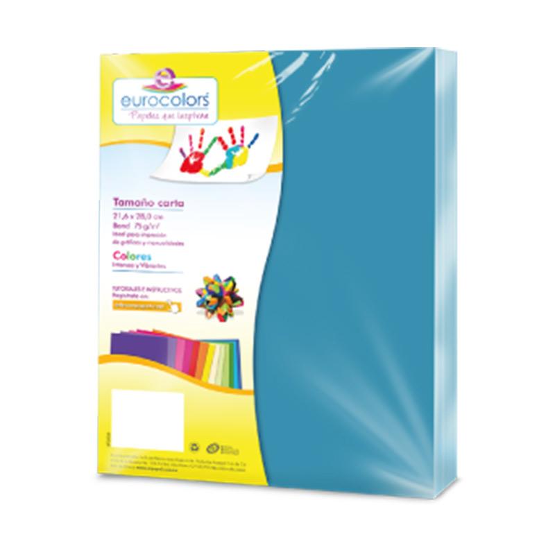 Papel Bond Carta Azul Celeste 100 hjs Eurocolor Arpapel