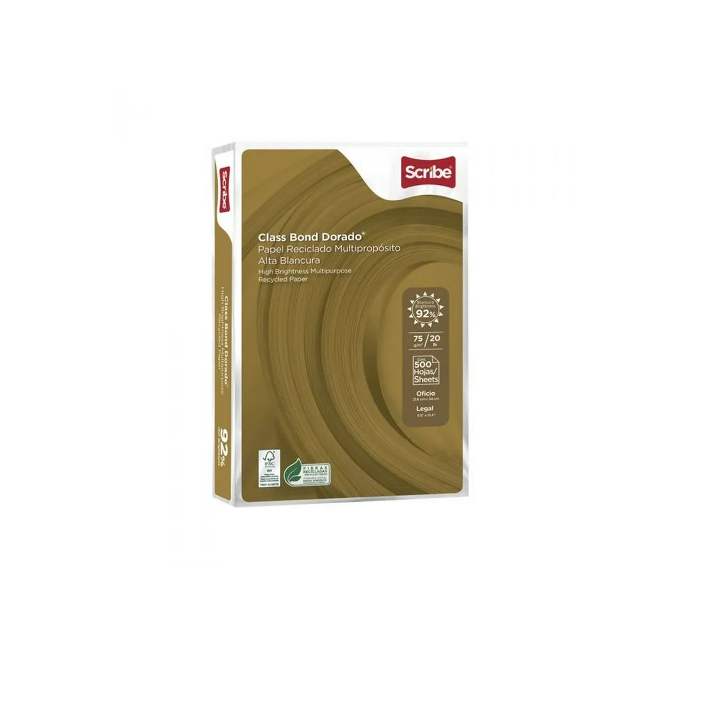 Papel Bond Oficio Blanco 500 hjs 75 grs Clase Dorado Scribe