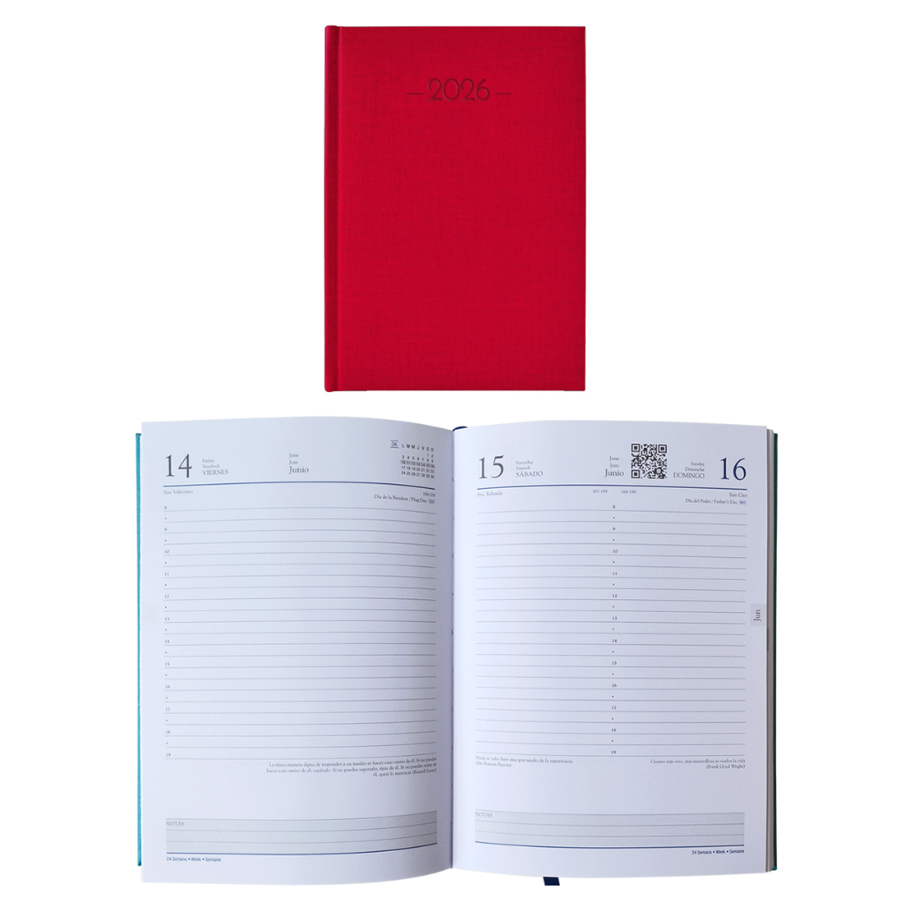 Agenda 2026 Diaria 14.5 x 20.5 Caribe Rojo Danpex