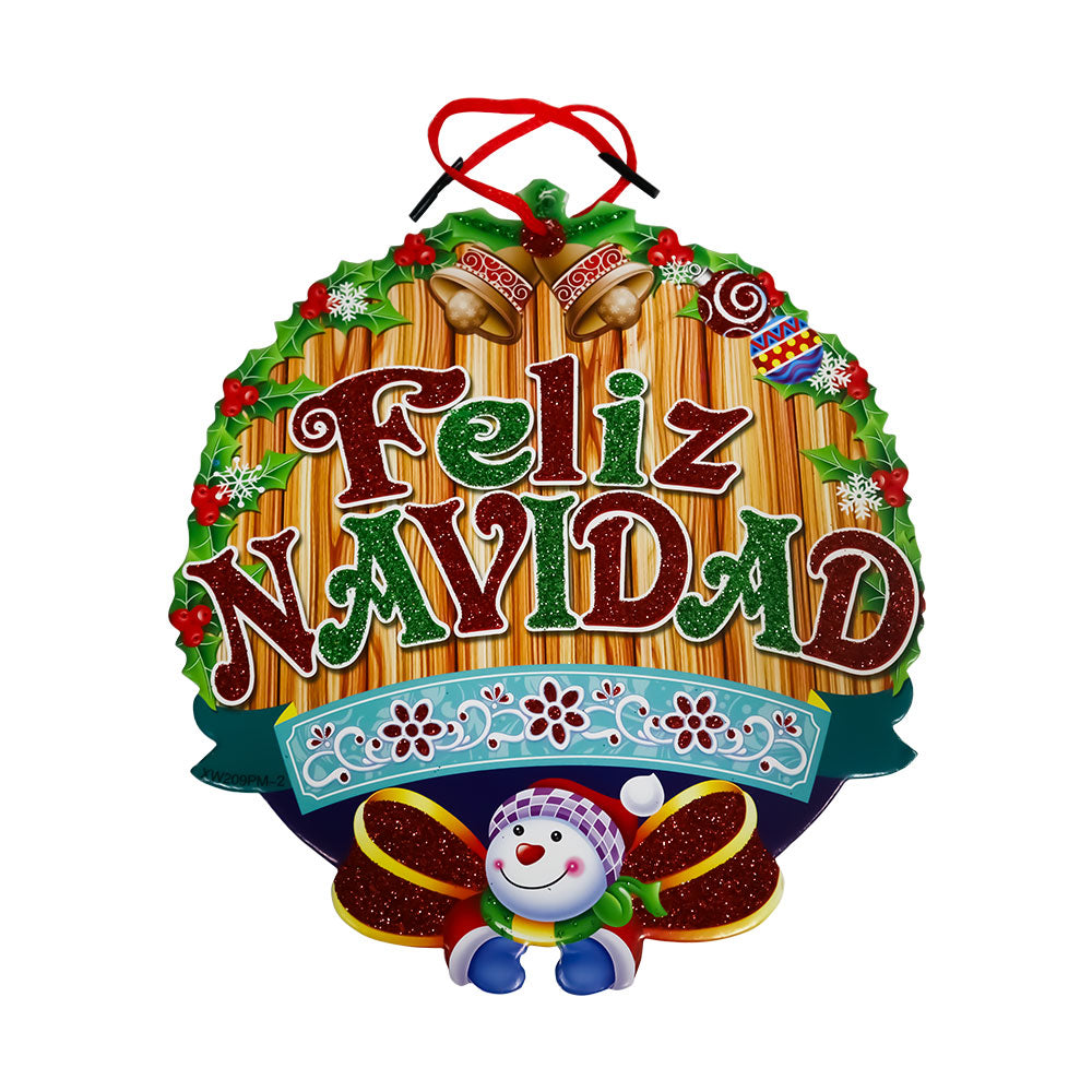 Adorno Navideño Cartón Circular Feliz Navidad con Muñeco Nieve 21 x 19 cm Itrade