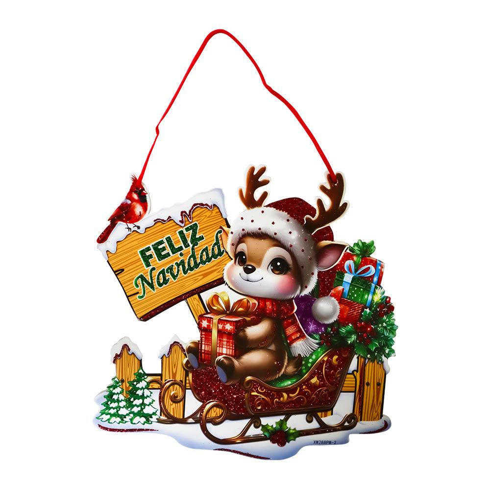 ADORNO NAV. CARTON FELIZ NAVIDAD C/RENO EN TRINEO 24X24CM ITRADE PC 288PM-2