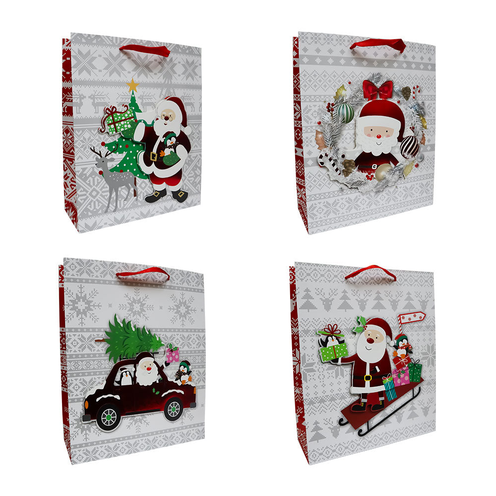 Bolsa de Regalo Navideño Blanca Santa Claus Varios Modelos 32 x 26 x 10 cm 1 pieza ITrade