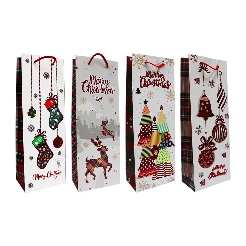 Bolsa de Regalo Navideño para Botella Merry Christmas 36 x 12.8 x 8.2 cm 1 pieza ITrade