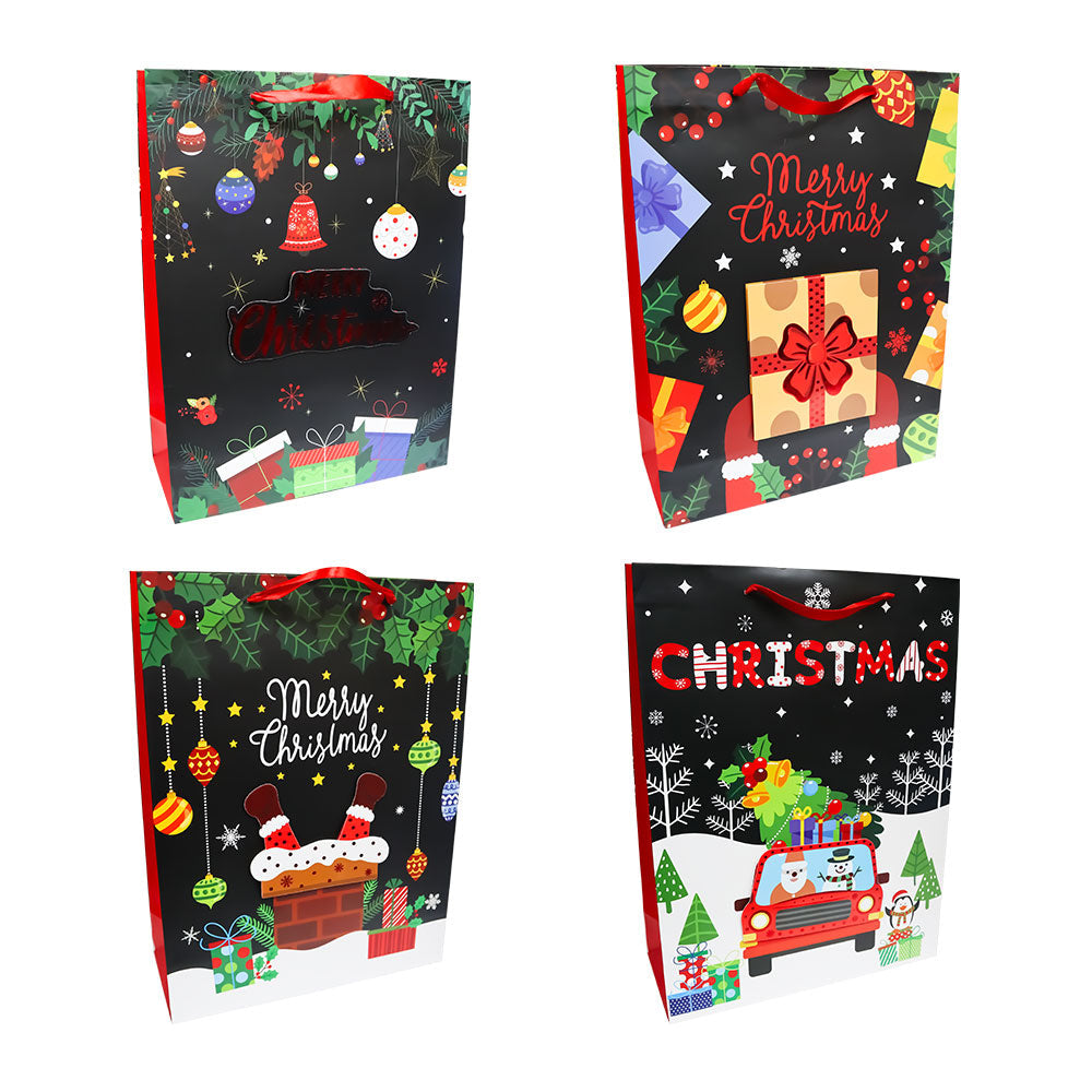 Bolsa de Regalo Navideño Negro Merry Christmas Varios Modelos 40 x 30 x 12 cm 1 pieza ITrade