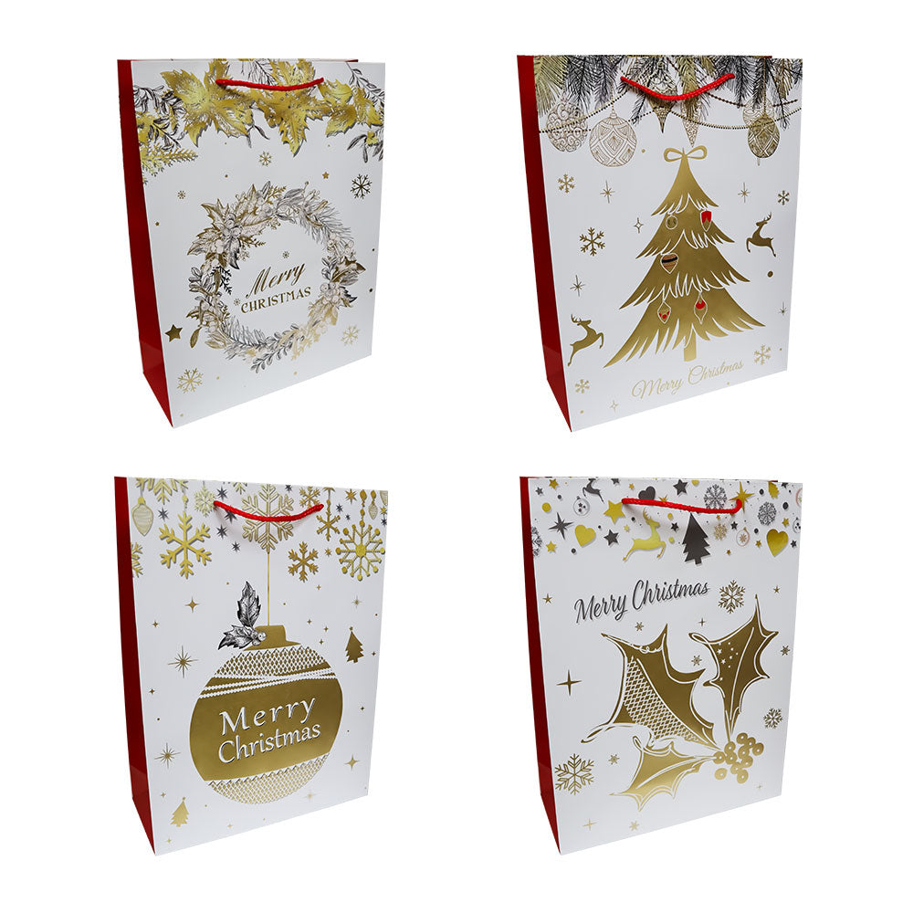 Bolsa de Regalo Navideño Blanca Estampado Dorado Varios Modelos 40 x 30 x 12 cm 1 pieza ITrade