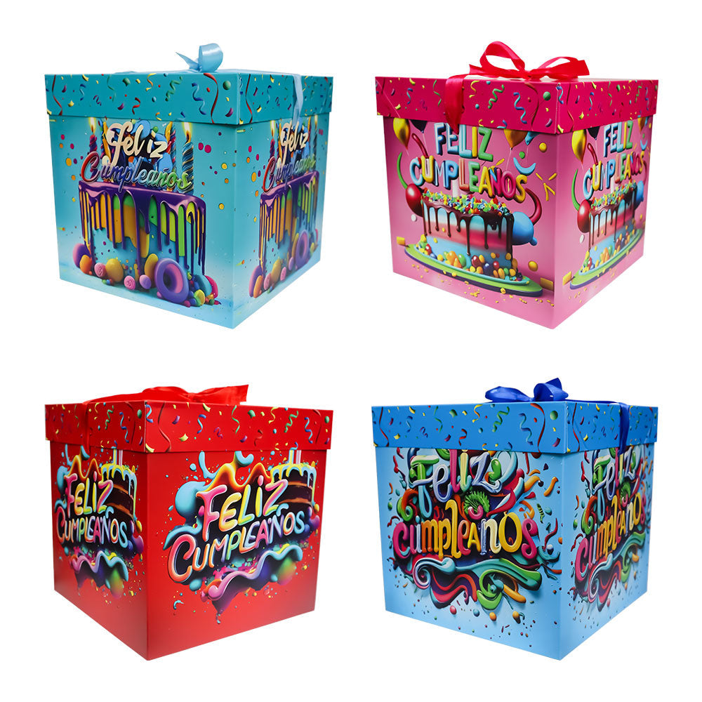 Caja de Regalo Feliz Cumpleaños Globos 22 x 22 x 22 cm Varios Modelos 1 pieza ITrade