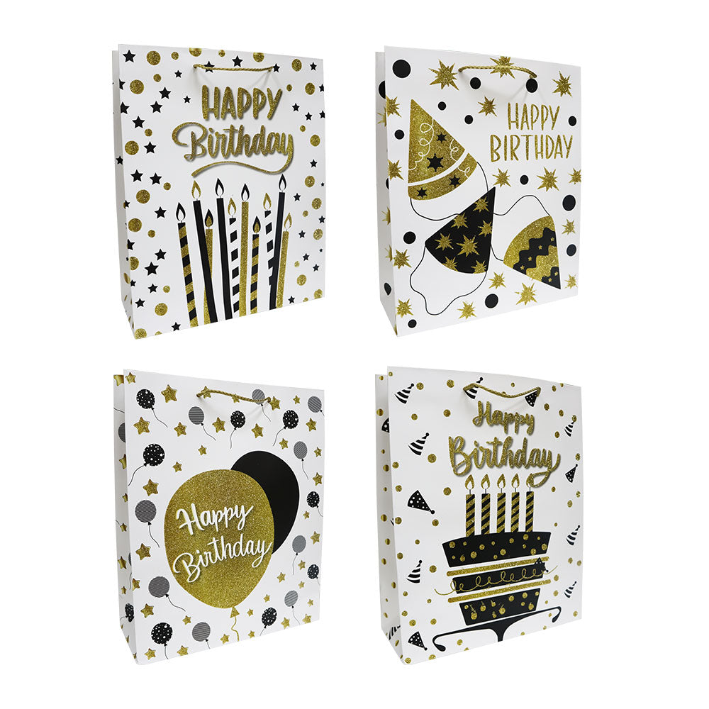 Bolsas de Regalo Happy Birthday Dorado y Negro 32 x 26 x 10 cm 1 pieza ITrade