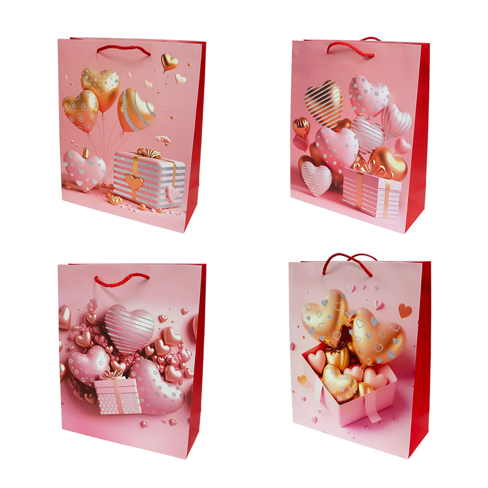 Bolsa de Regalo San Valentín Rosa con Corazones 32 x 26 x 10 cm 1 pieza ITrade