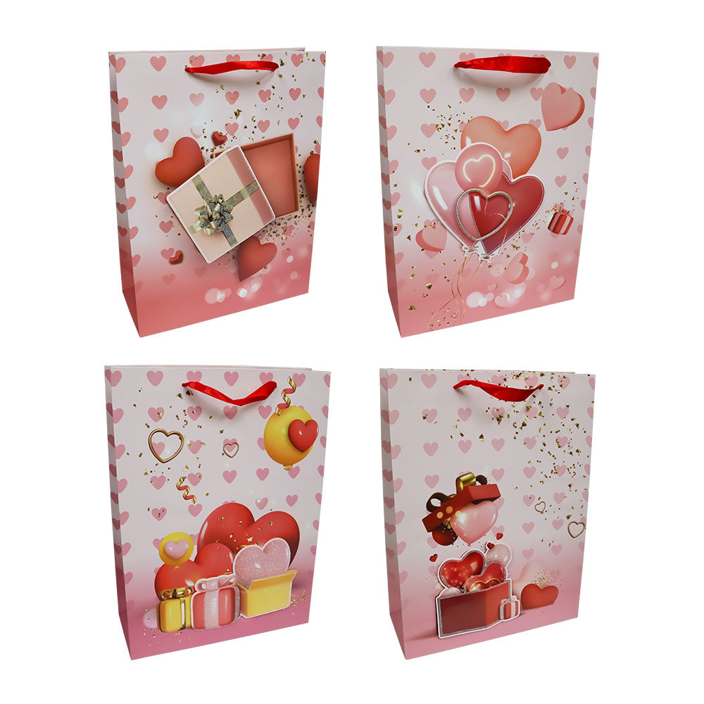 Bolsa de Regalo San Valentín Rosa con Corazones 40 x 30 x 12 cm 1 pieza ITrade