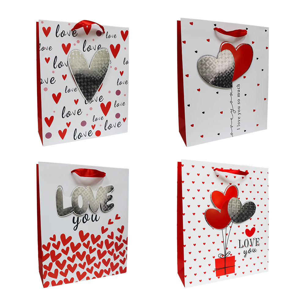 Bolsa de Regalo San Valentín Love con Relieve Metálico 32 x 26 x 10 cm 1 pieza ITrade