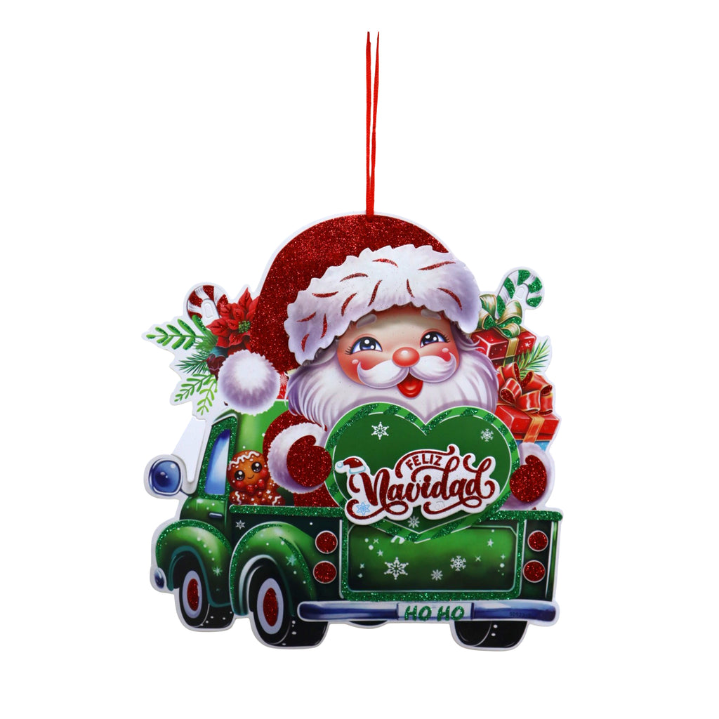 Adorno de Cartón Navideño Auto con Santa Claus 34 x 36 cm Itrade