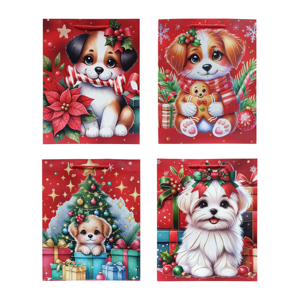 Bolsa de Regalo Navideño Perritos Varios Diseños 32 x 26 x 10 cm Itrade