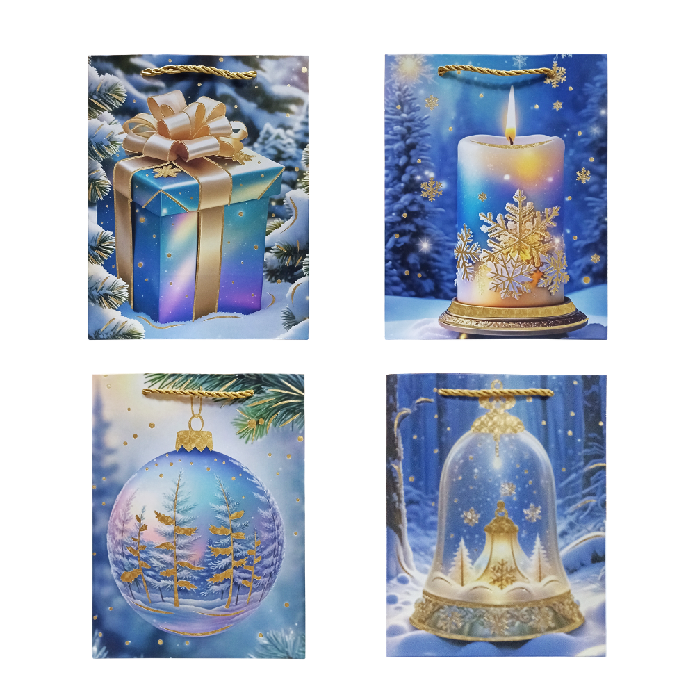 Bolsa Navideña Azul con Dorado Diferentes Diseños 23 x 18 x 10 cm Itrade