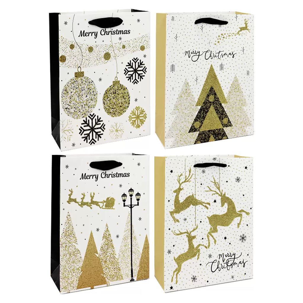 Bolsa de Regalo Navideño Blanco con Dorado Diferentes Diseños 23 x 18 x 10 cm Itrade