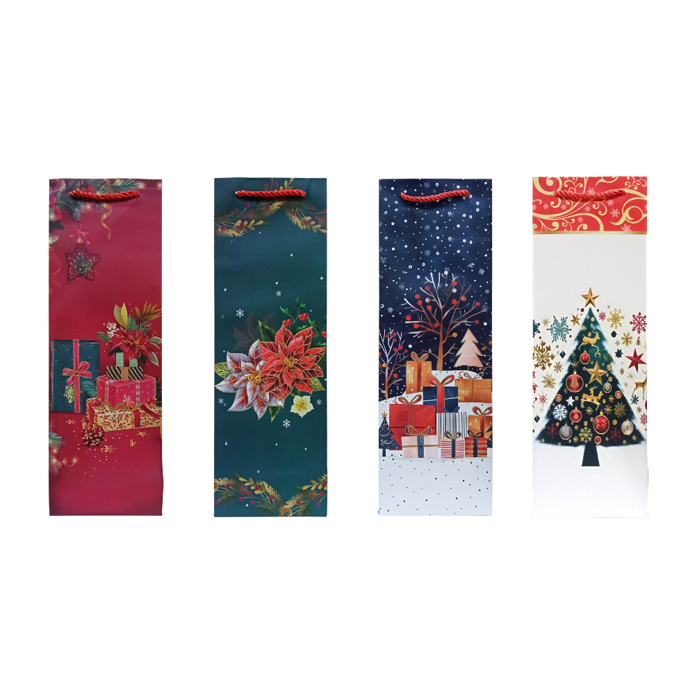 Bolsa de Regalo Navideño Roja para Botella Diferentes Diseños 36 x 12 x 10 cm Itrade