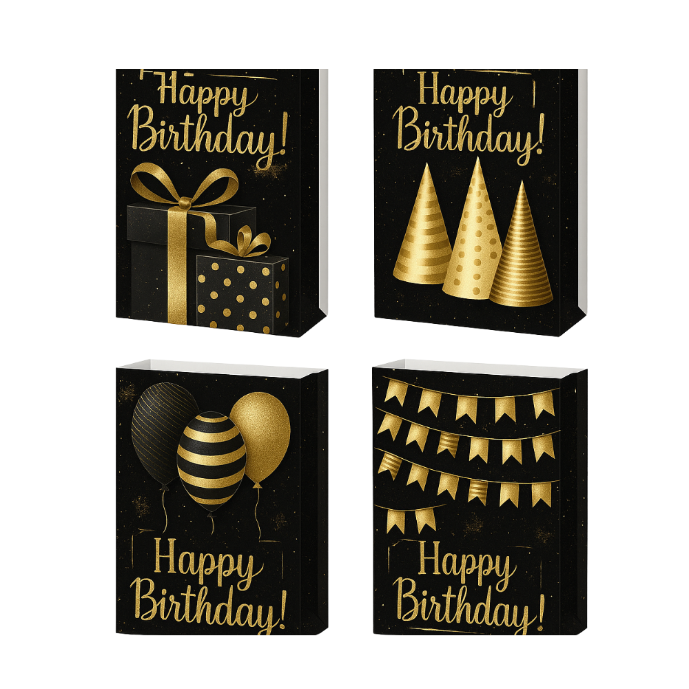 Bolsa de Regalo Negro con Dorado Cumpleaños 32 x 26 x 10 cm Itrade