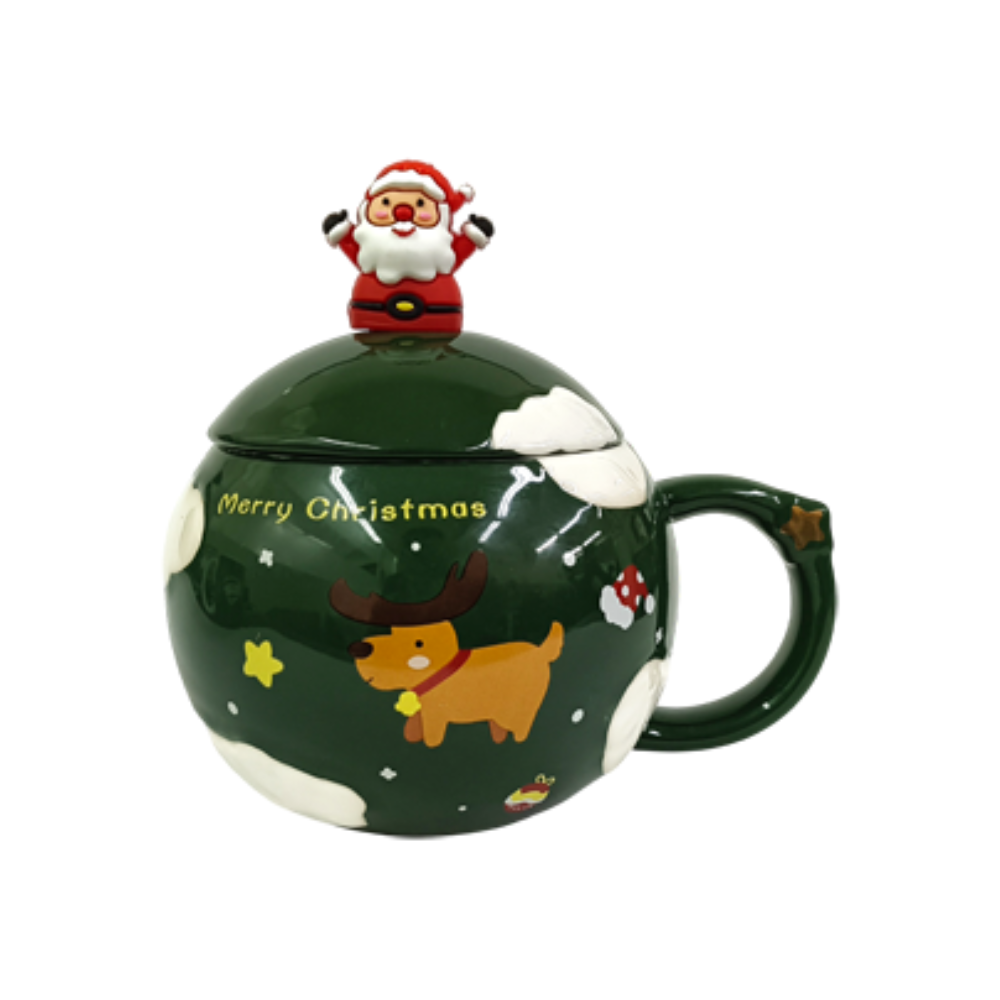 Taza Navideña Redonda Para Cafe con Cuchara Y Tapa Var Colores ITrade