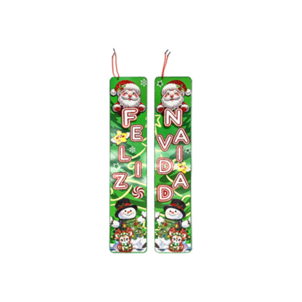 Adorno de Carton Navideño Colgante Tira con 2 Feliz Navideño Verde 70 x 15 cm ITrade