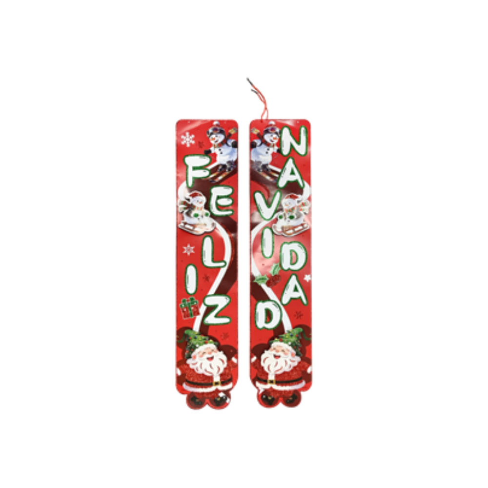 Adorno de Carton Navideño Colgante Tira con 2 Feliz Navideño Rojo 70 x 15 cm ITrade