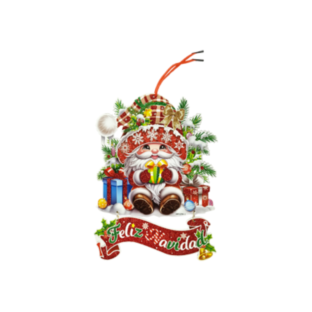 Adorno de Carton Navideño Colgante Santa Gorro Rojo 30 x 22  cm ITrade
