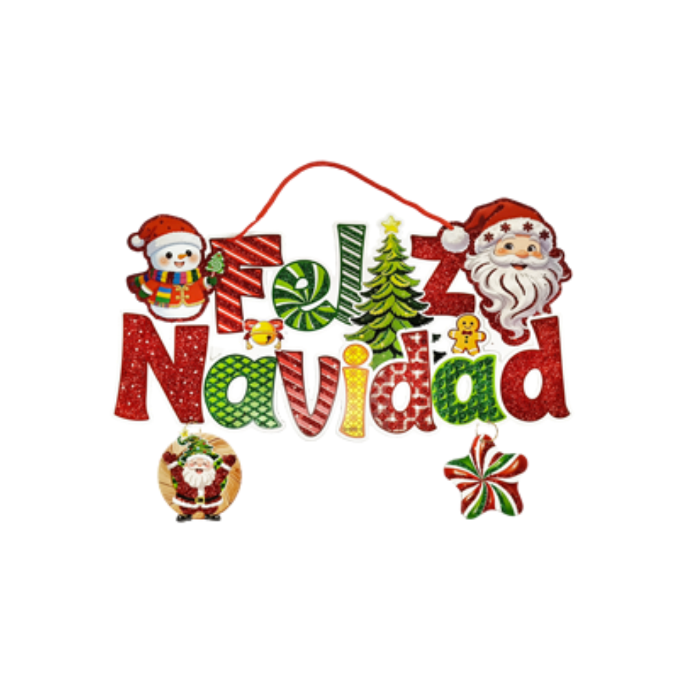 Adorno de Carton Navideño Colgante Letrero Feliz Navideño 41 x 28 cm ITrade