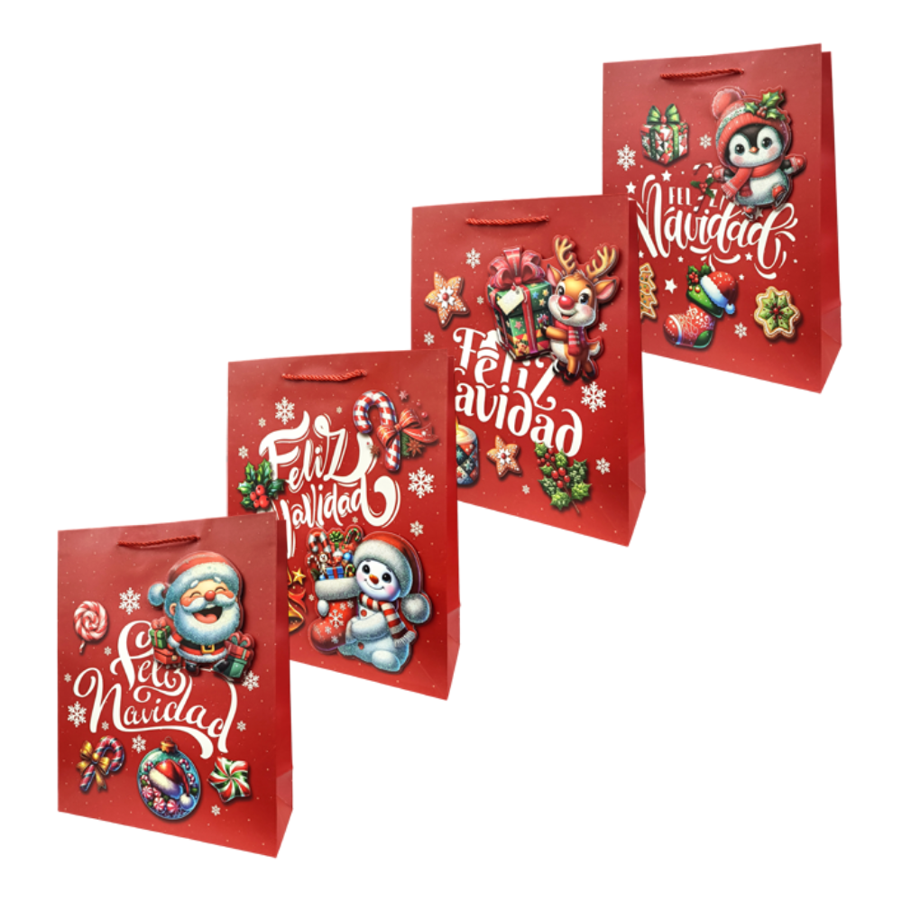 Bolsa Regalo Navideño Feliz Navideño Personajes Varios Modelos 32X26X10 ITrade